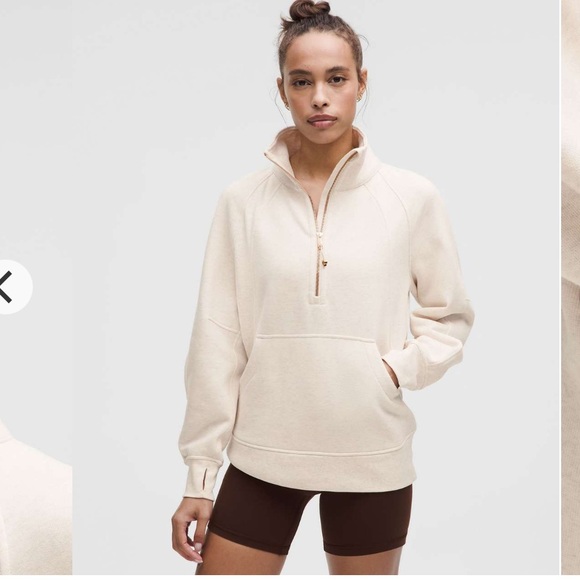 lululemon athletica Tops - Lululemon Scuba Oversized Funnel Neck Half Neck Half Zip Heathered Light Ivory